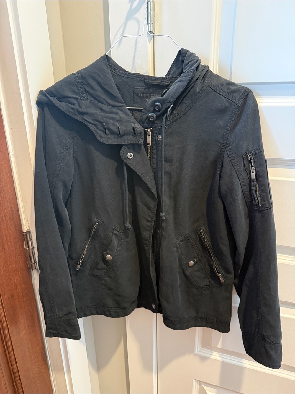 American Eagle Outfitters Black Utility Hooded Jacket